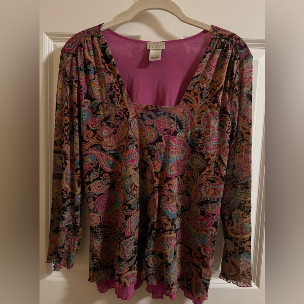 EUC Sigrid Olsen Sport colorful paisley top. Size L